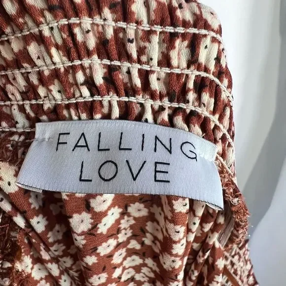 Falling Love Women's Brown Off The Shoulder Ruffle Cinched Waist Romper Size Sma - Picture 6 of 8